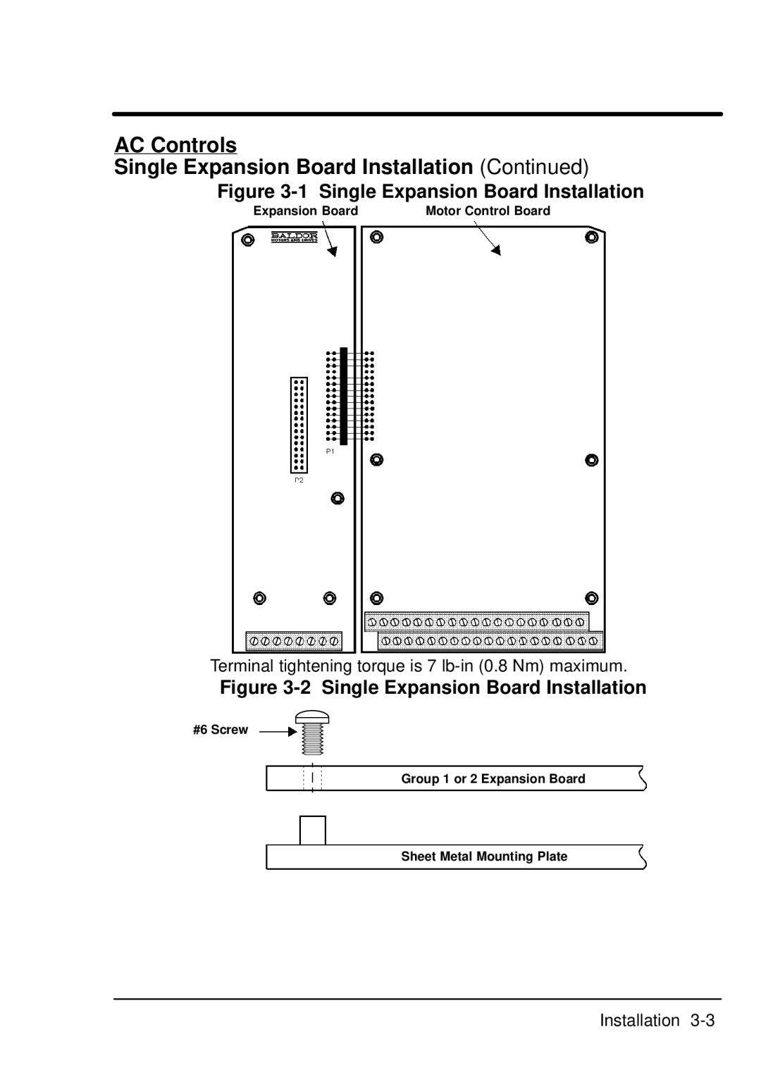 Baldor EXB013A01, Device Net Expansion Board manual AC Controls Single Expansion Board Installation 