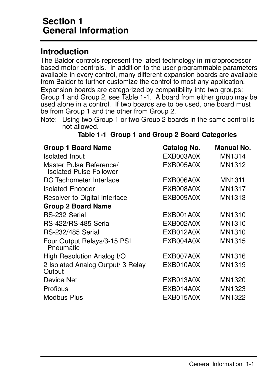 Baldor EXB013A01, Device Net Expansion Board manual Section General Information, Introduction 