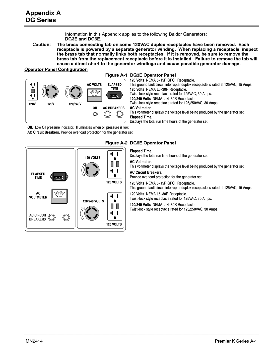 Baldor manual Appendix a DG Series, DG3E and DG6E Operator Panel Configuration 