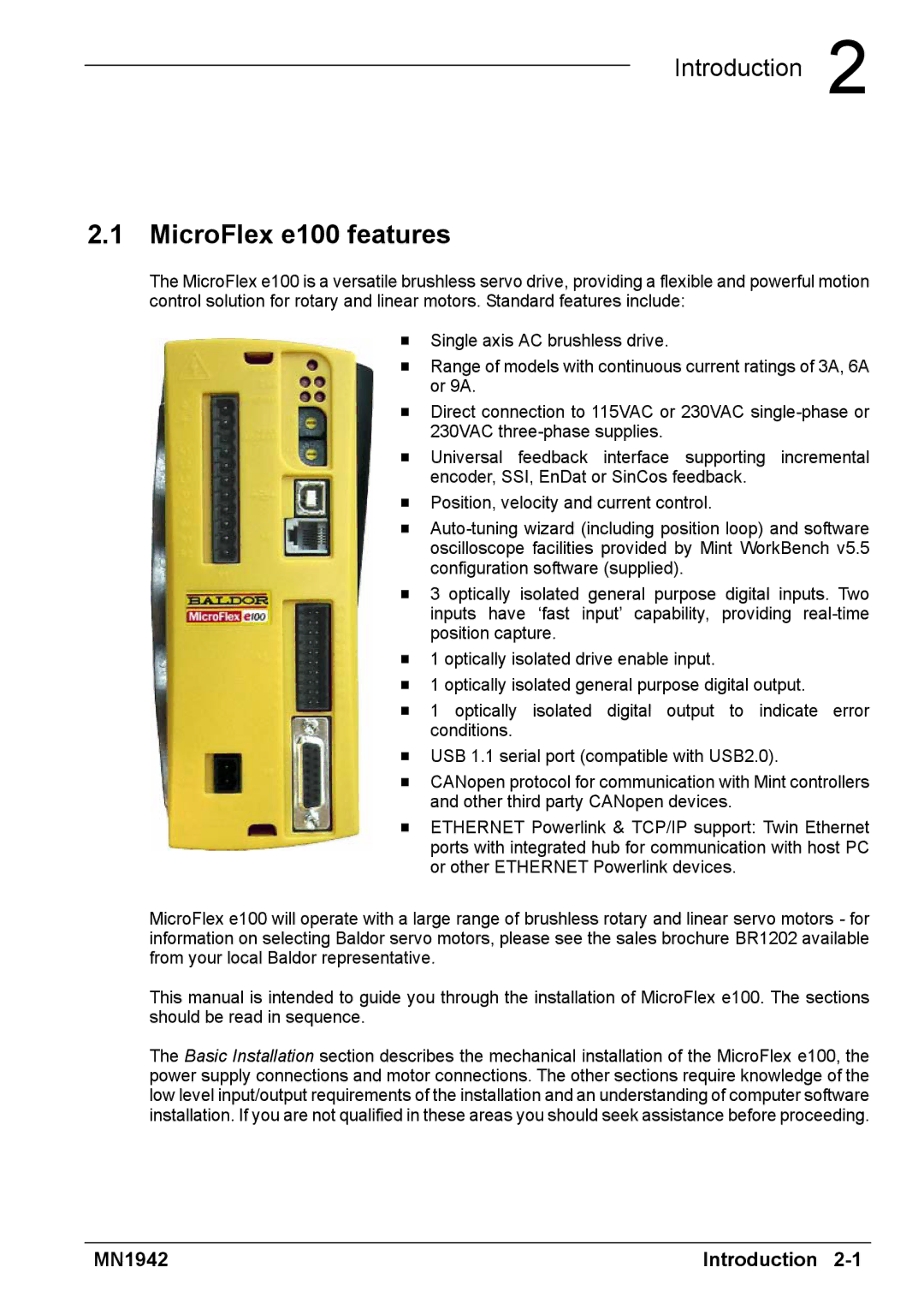 Baldor E100 manual MicroFlex e100 features 