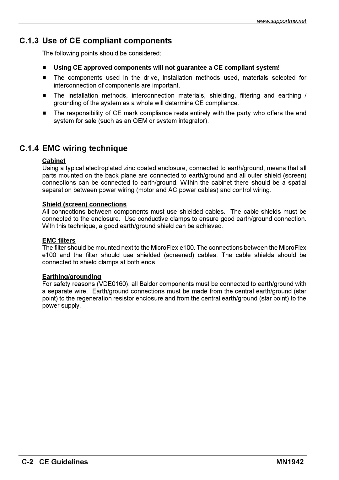 Baldor E100 manual Use of CE compliant components, EMC wiring technique 