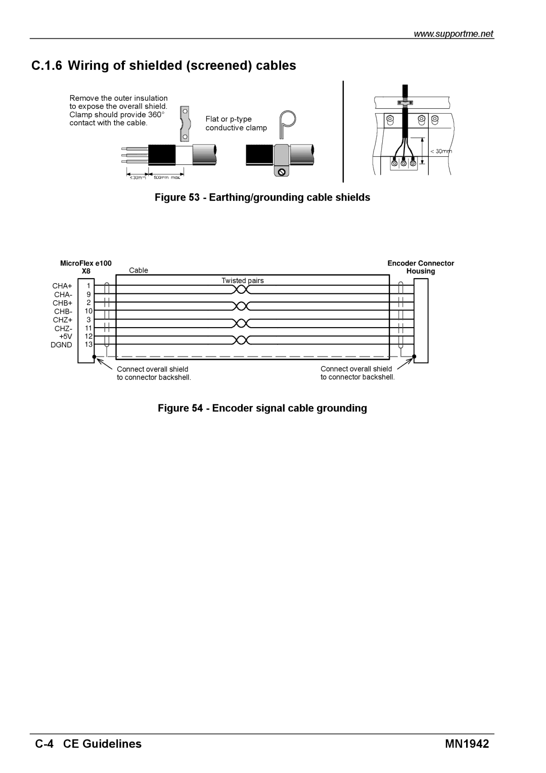 Baldor E100 manual Wiring of shielded screened cables, Earthing/grounding cable shields 