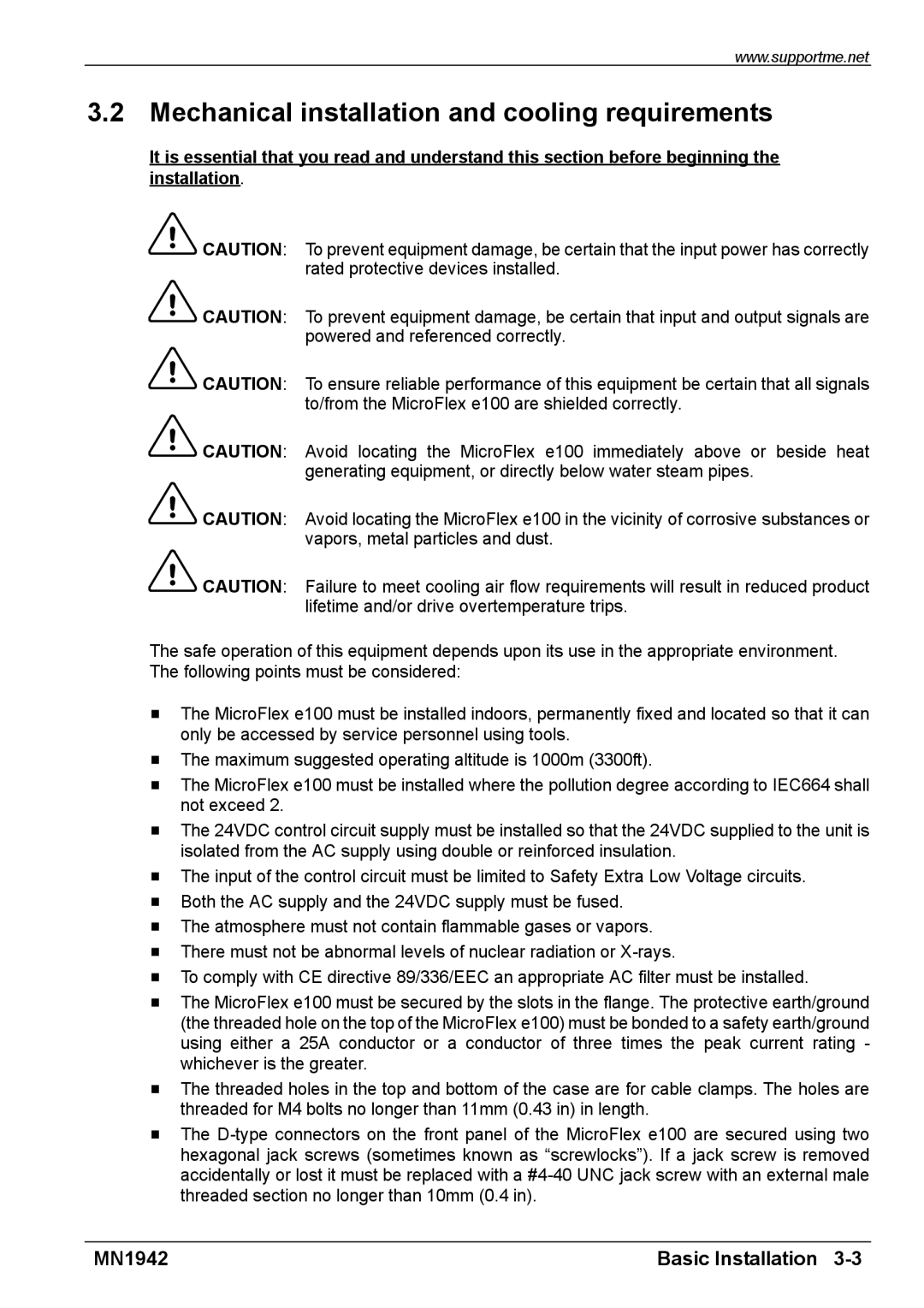 Baldor E100 manual Mechanical installation and cooling requirements 