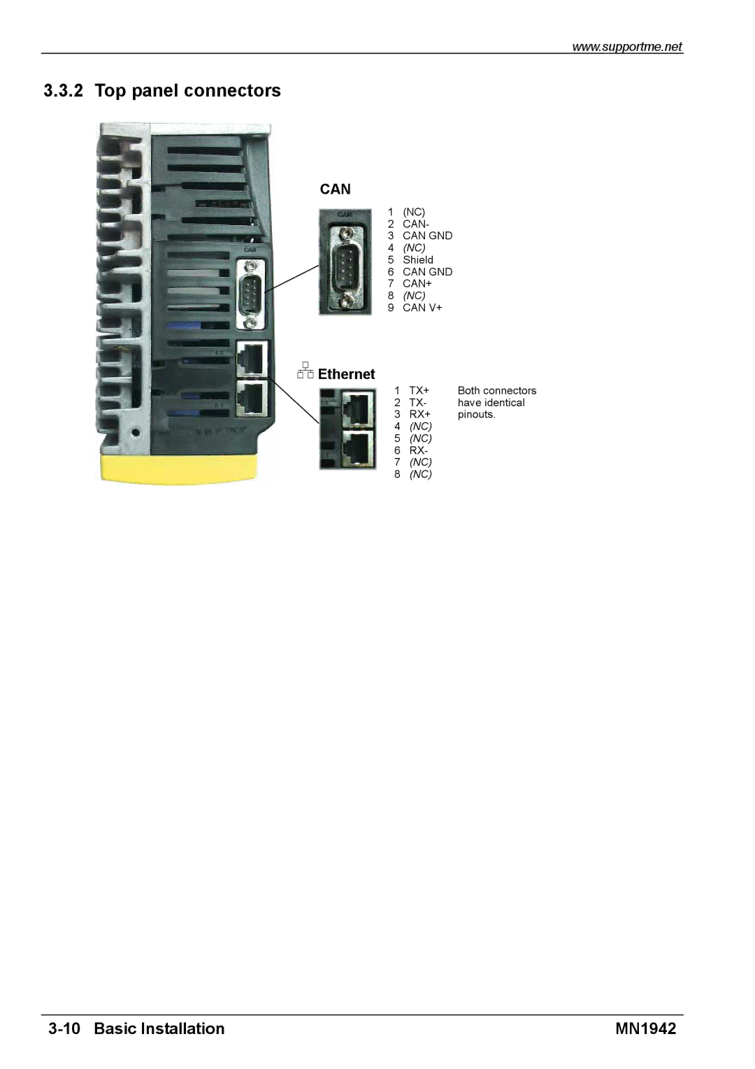 Baldor E100 manual Top panel connectors, Ethernet 