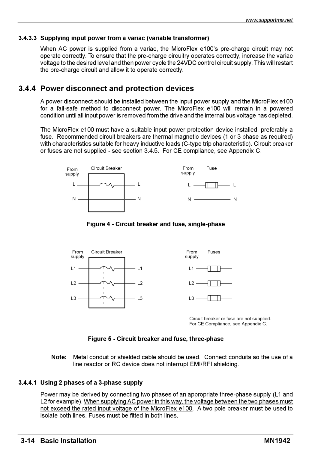 Baldor E100 manual Power disconnect and protection devices, Supplying input power from a variac variable transformer 