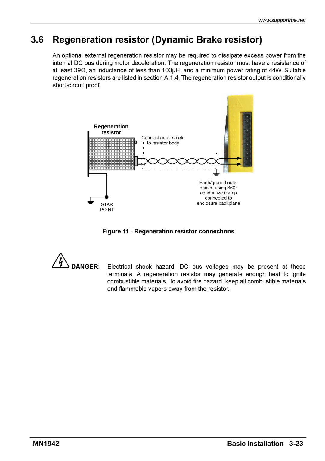 Baldor E100 manual Regeneration resistor Dynamic Brake resistor, Regeneration resistor connections 