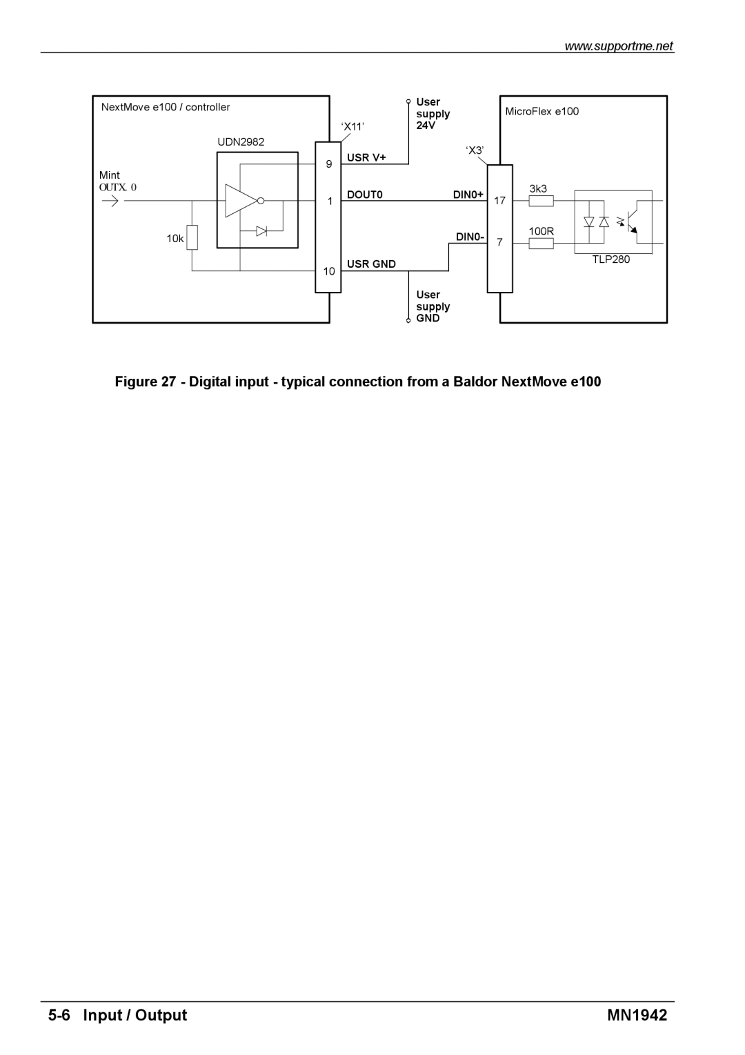 Baldor E100 manual Digital input typical connection from a Baldor NextMove e100 