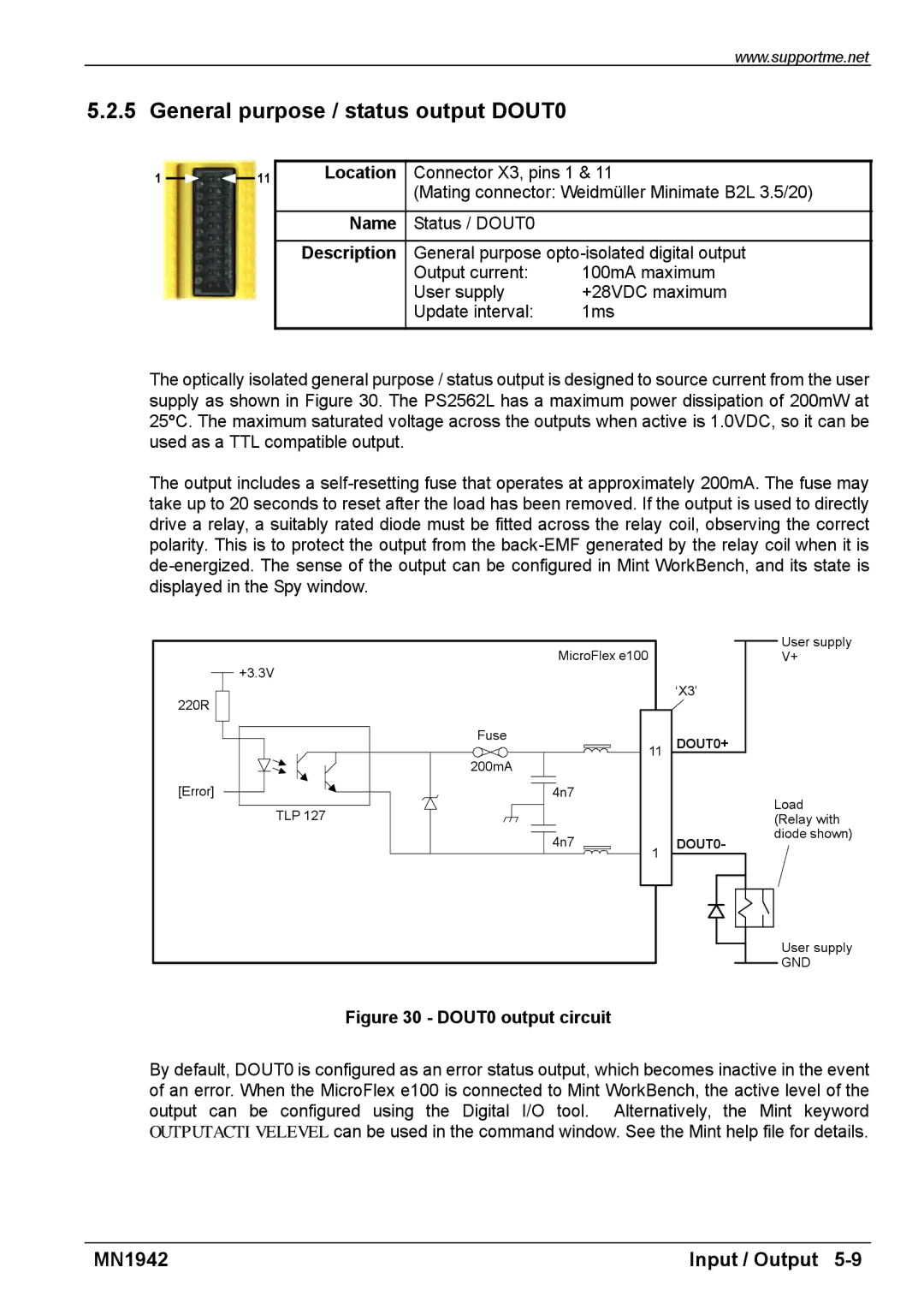 Baldor E100 manual General purpose / status output DOUT0, DOUT0 output circuit 