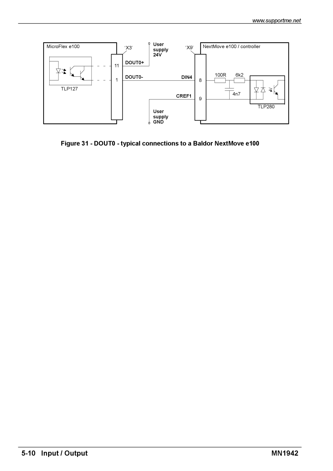 Baldor E100 manual DOUT0 typical connections to a Baldor NextMove e100 