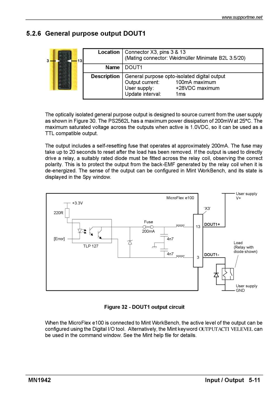 Baldor E100 manual General purpose output DOUT1, DOUT1 output circuit 