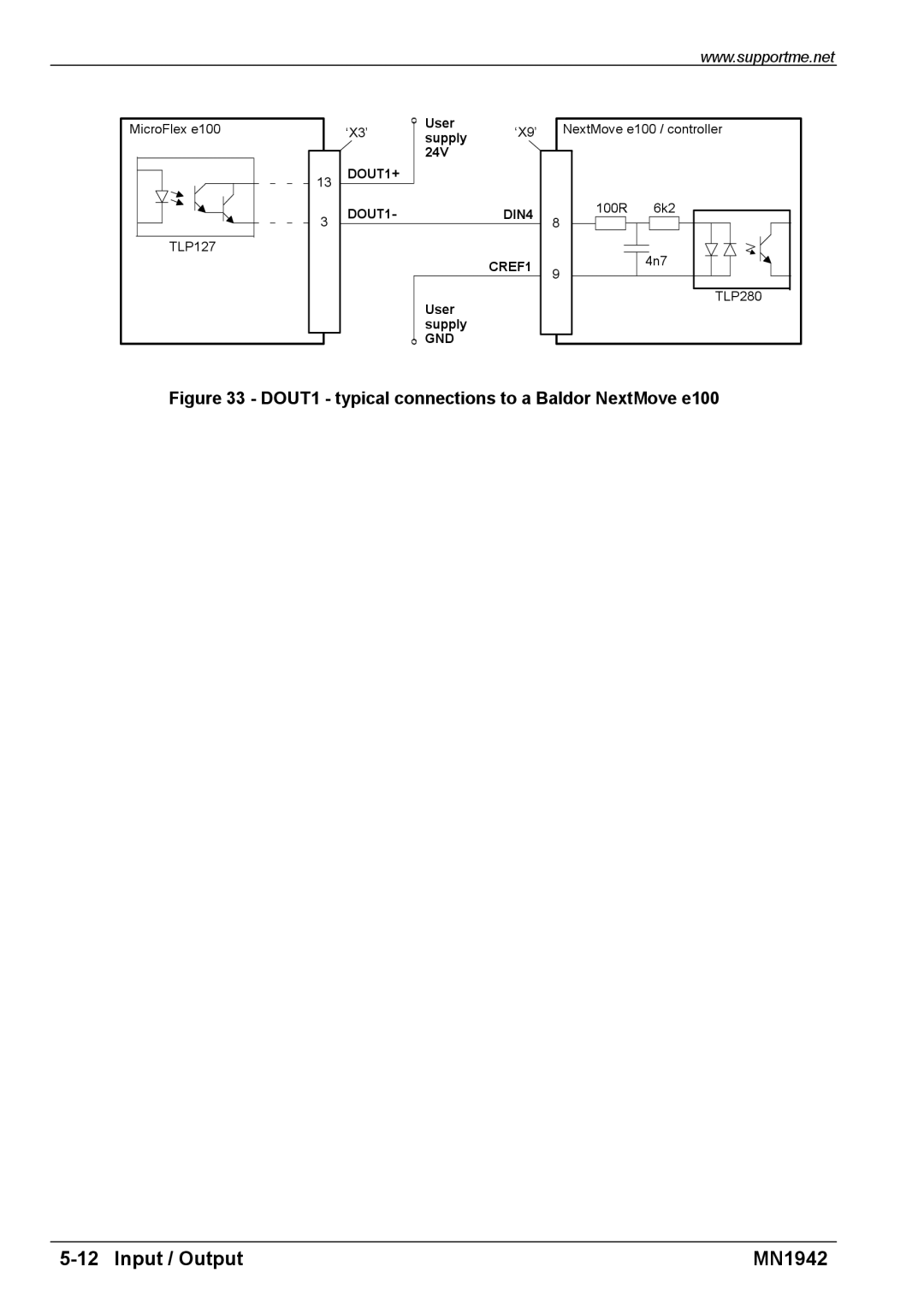 Baldor E100 manual DOUT1 typical connections to a Baldor NextMove e100 