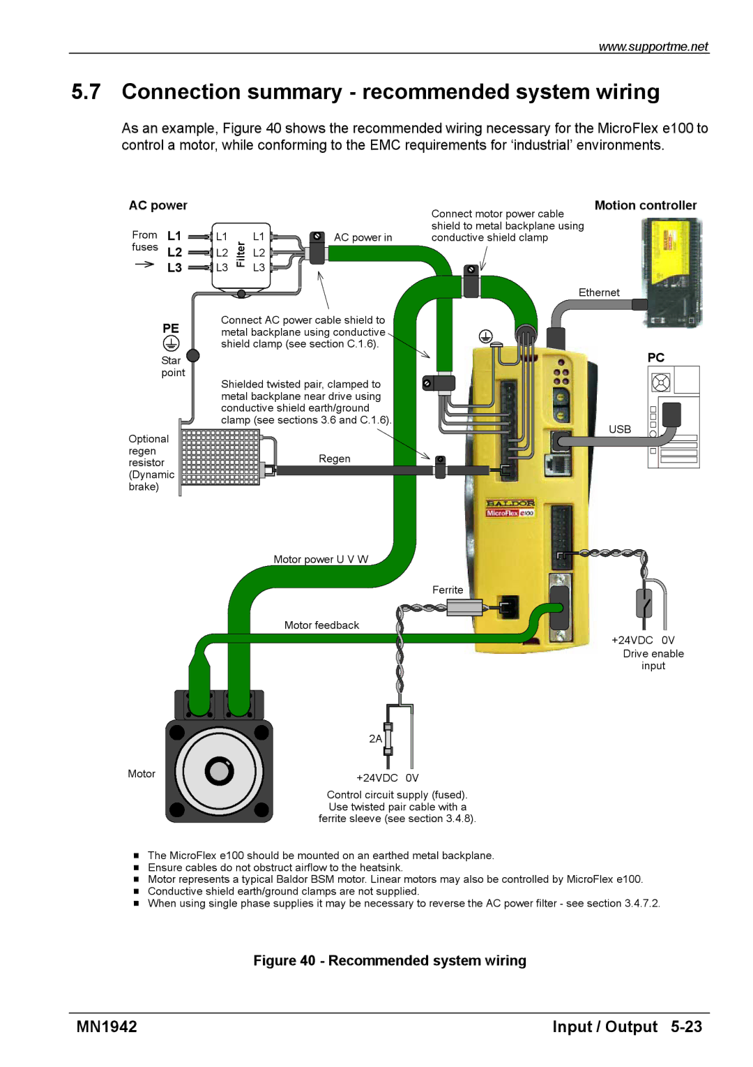 Baldor E100 manual Connection summary recommended system wiring, Recommended system wiring 