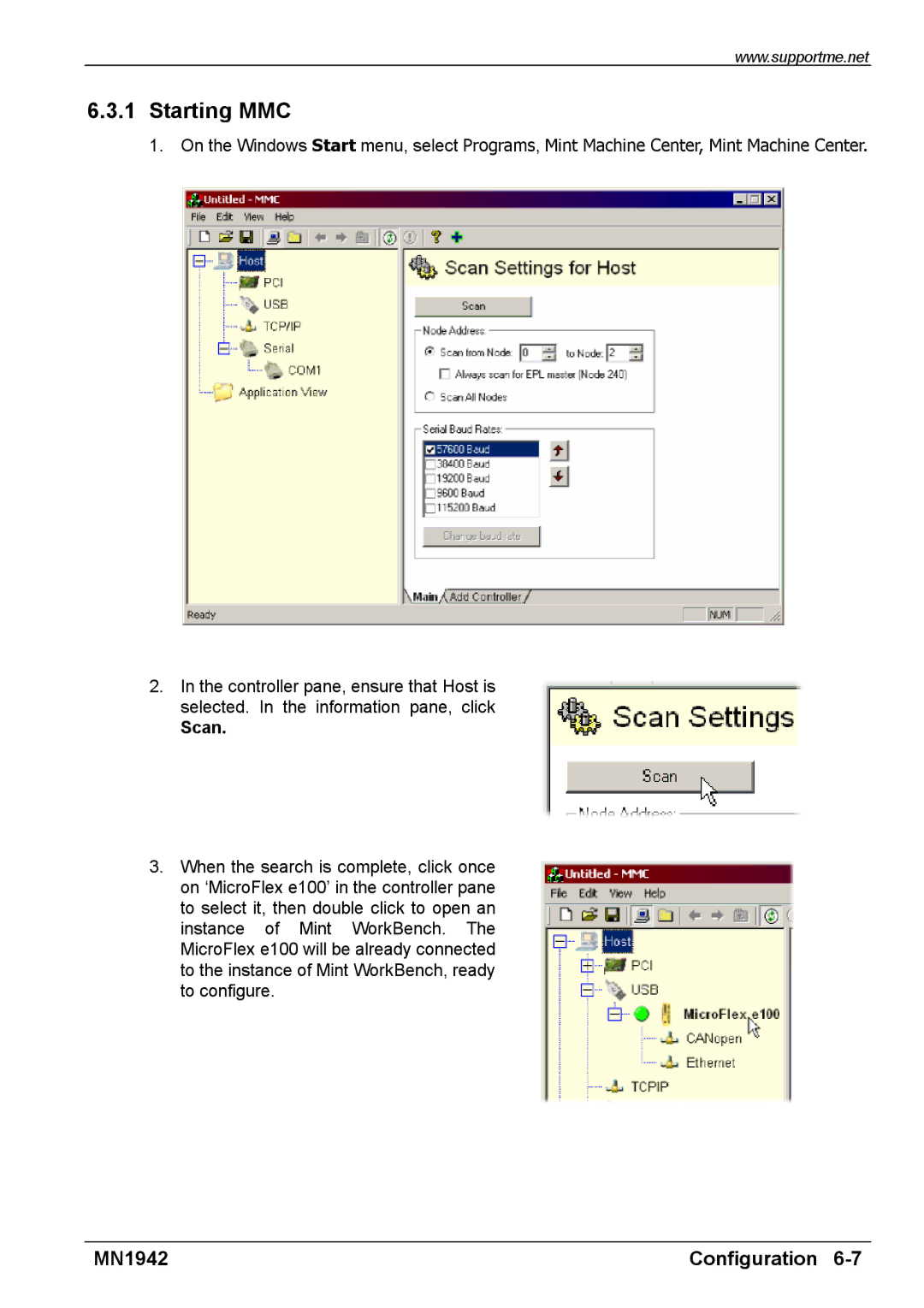 Baldor E100 manual Starting MMC, Scan 