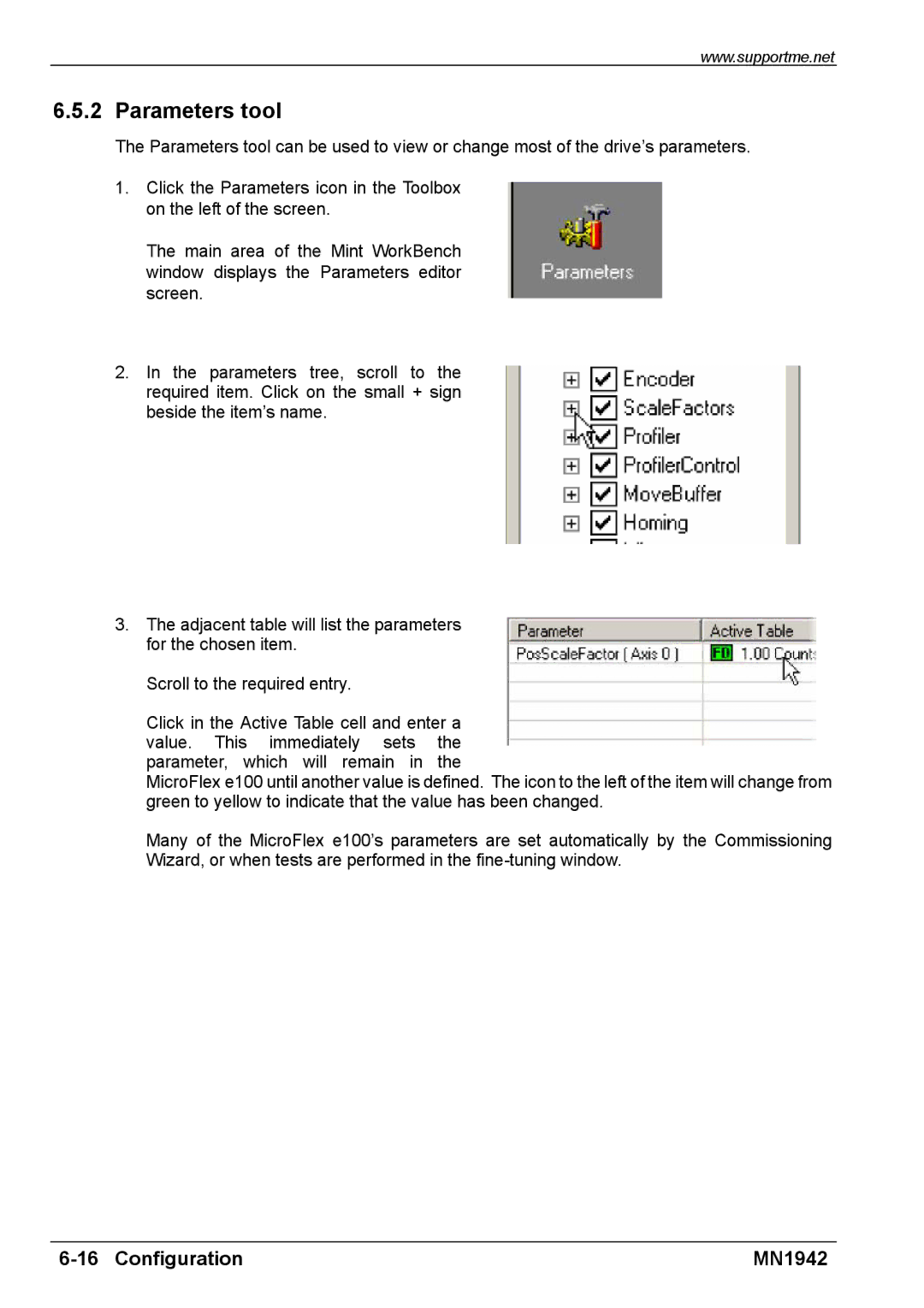 Baldor E100 manual Parameters tool 