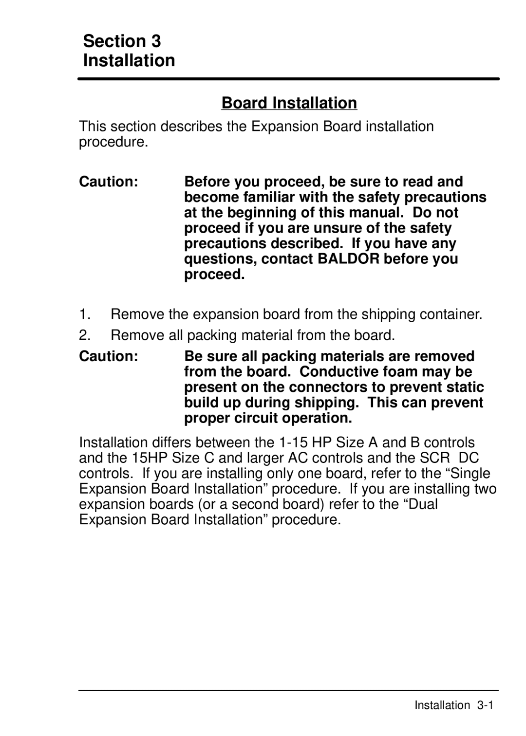 Baldor EXB009A01, Resolver to Digital Expansion Board manual Section Installation, Board Installation 