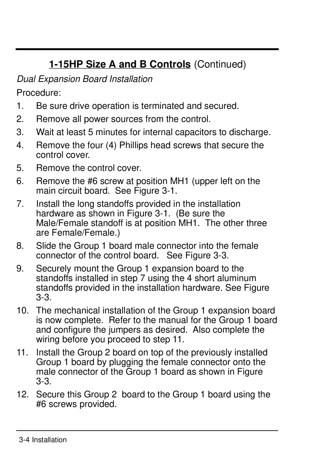 Baldor Resolver to Digital Expansion Board, EXB009A01 manual Dual Expansion Board Installation 