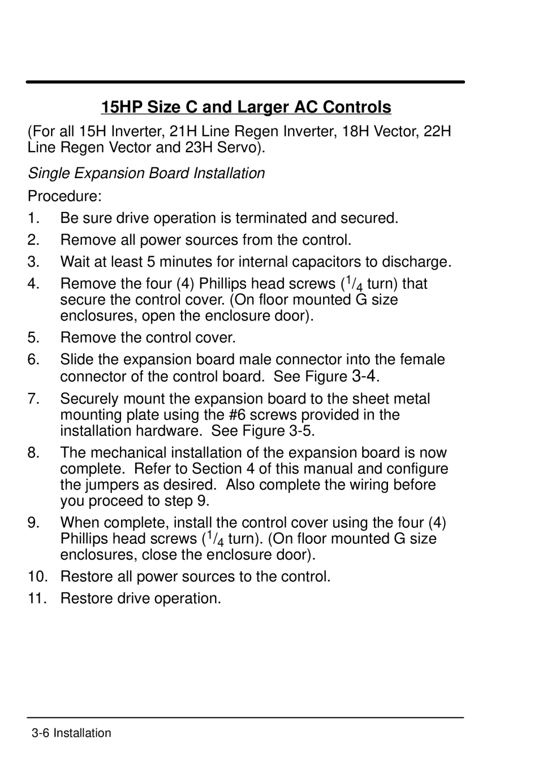 Baldor Resolver to Digital Expansion Board, EXB009A01 manual 15HP Size C and Larger AC Controls 