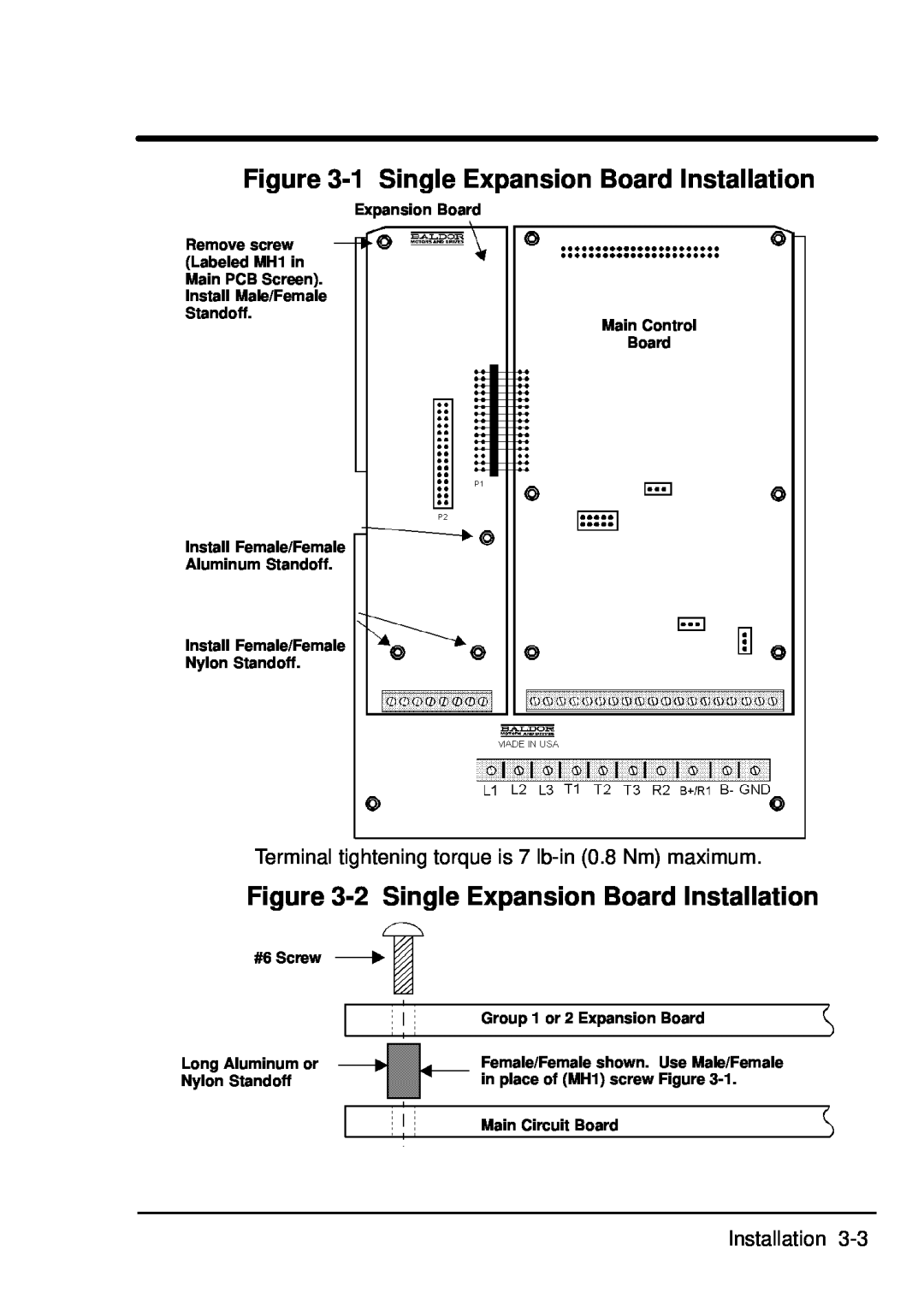 Baldor EXB009A01 manual 1 Single Expansion Board Installation, 2 Single Expansion Board Installation 