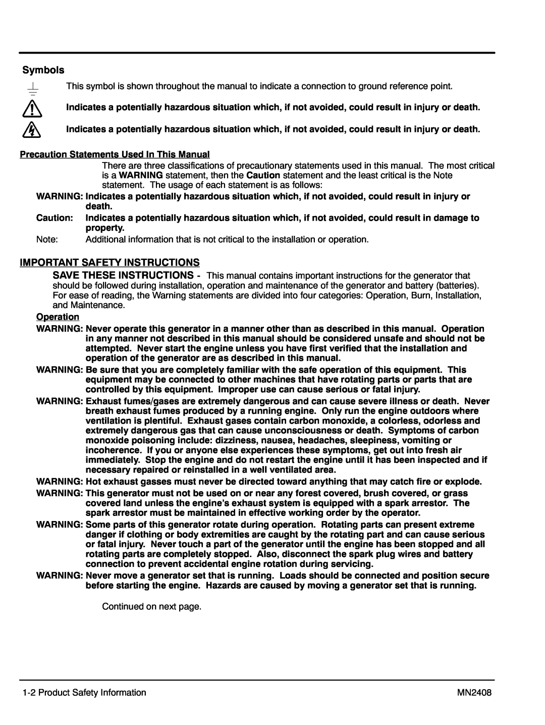 Baldor GLC30, GLC10, GLC60 Symbols, Important Safety Instructions, Precaution Statements Used In This Manual, Operation 