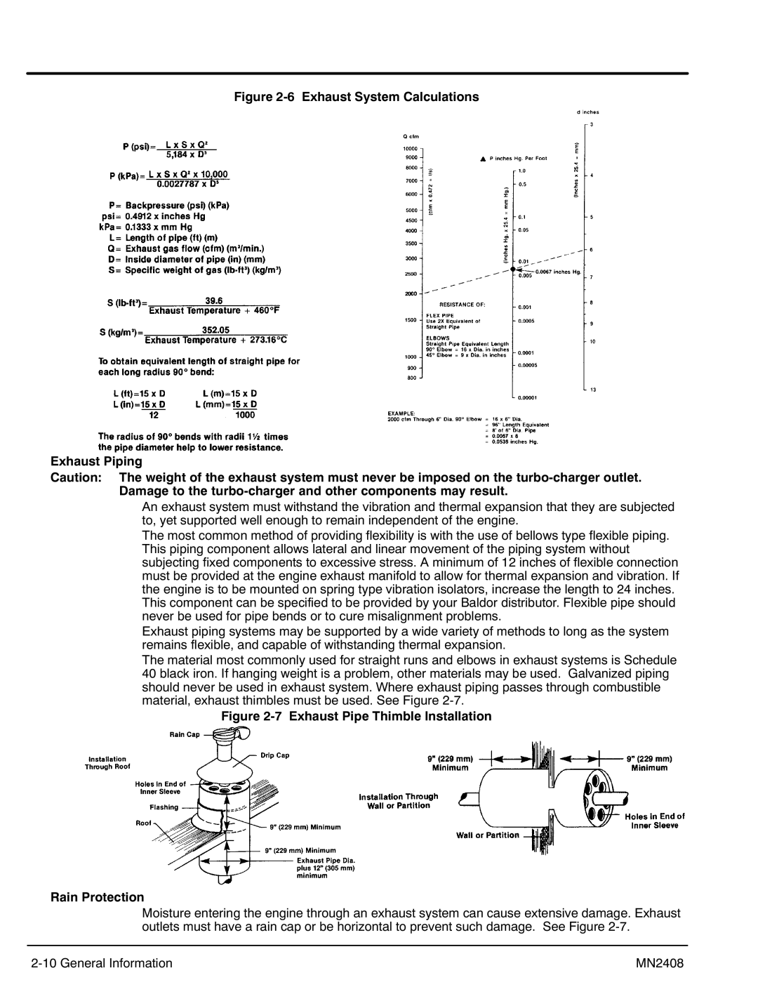 Baldor GLC25, GLC60, GLC105, GLC45, GLC20, GLC65, GLC30, GLC100, GLC15, GLC40 ‐6 Exhaust System Calculations Exhaust Piping 