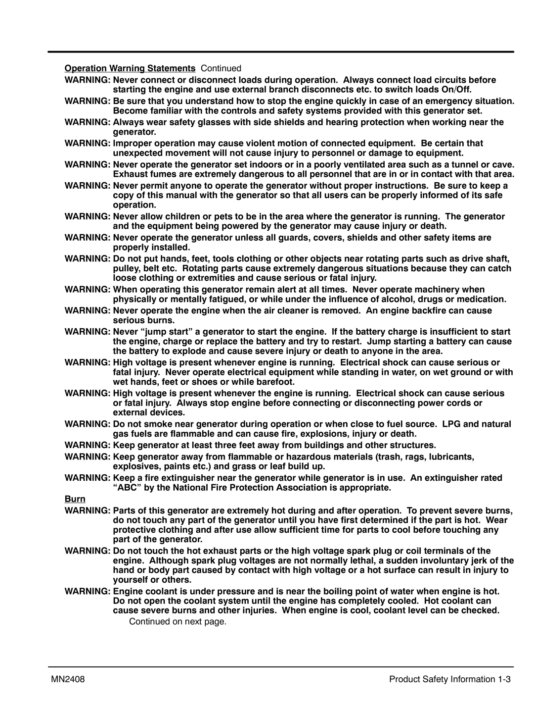 Baldor GLC100, GLC60, GLC105, GLC45, GLC20, GLC65, GLC30, GLC15, GLC25, GLC40 manual Operation Warning Statements Burn 