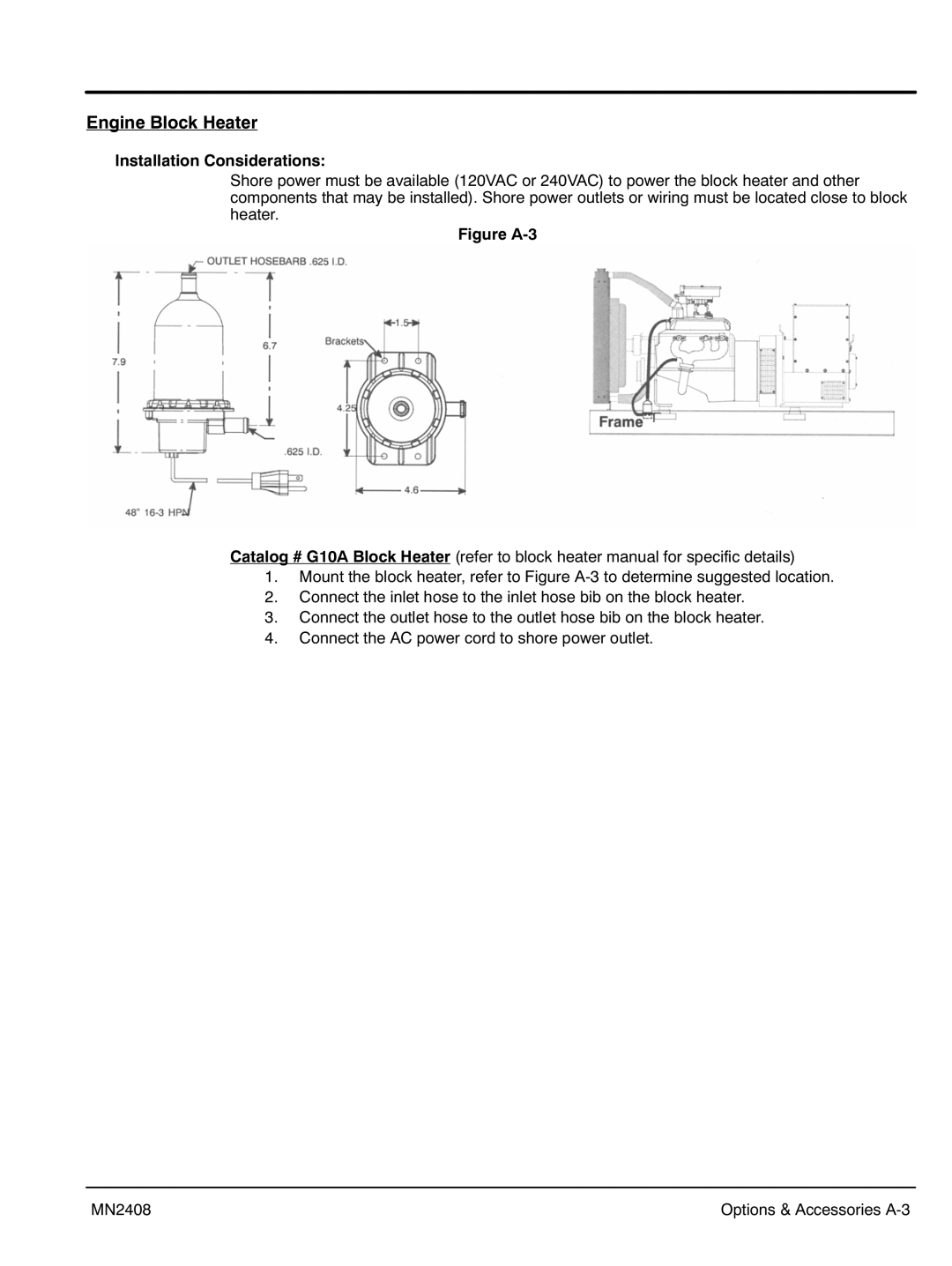 Baldor GLC20, GLC60, GLC105, GLC45, GLC65, GLC30, GLC100, GLC15, GLC25, GLC40 Engine Block Heater, Options & Accessories A‐3 