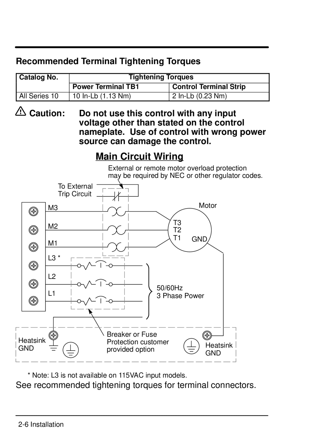 Baldor ID101F50-E manual Main Circuit Wiring 