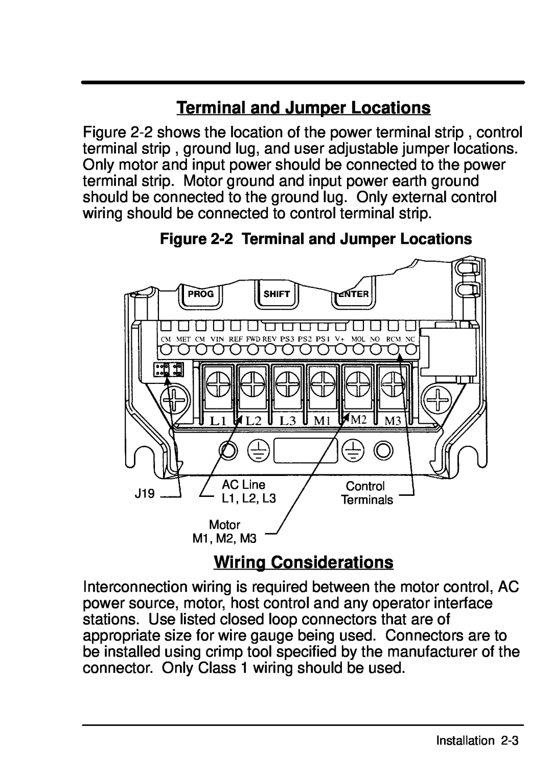 Baldor ID101F50-E manual Wiring Considerations, 2 Terminal and Jumper Locations 
