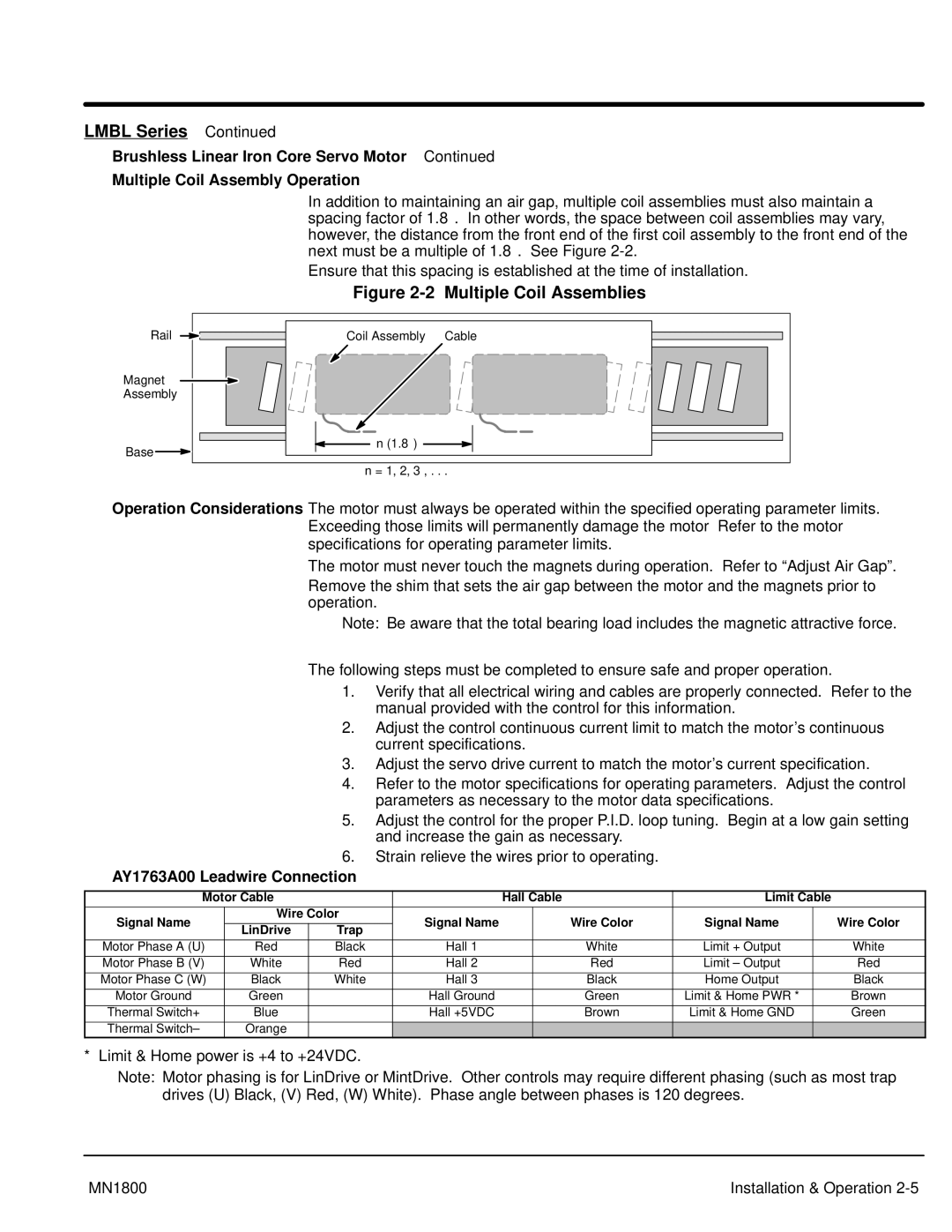 Baldor iMN1800 manual AY1763A00 Leadwire Connection, Motor Cable Hall Cable Limit Cable, Wire Color 