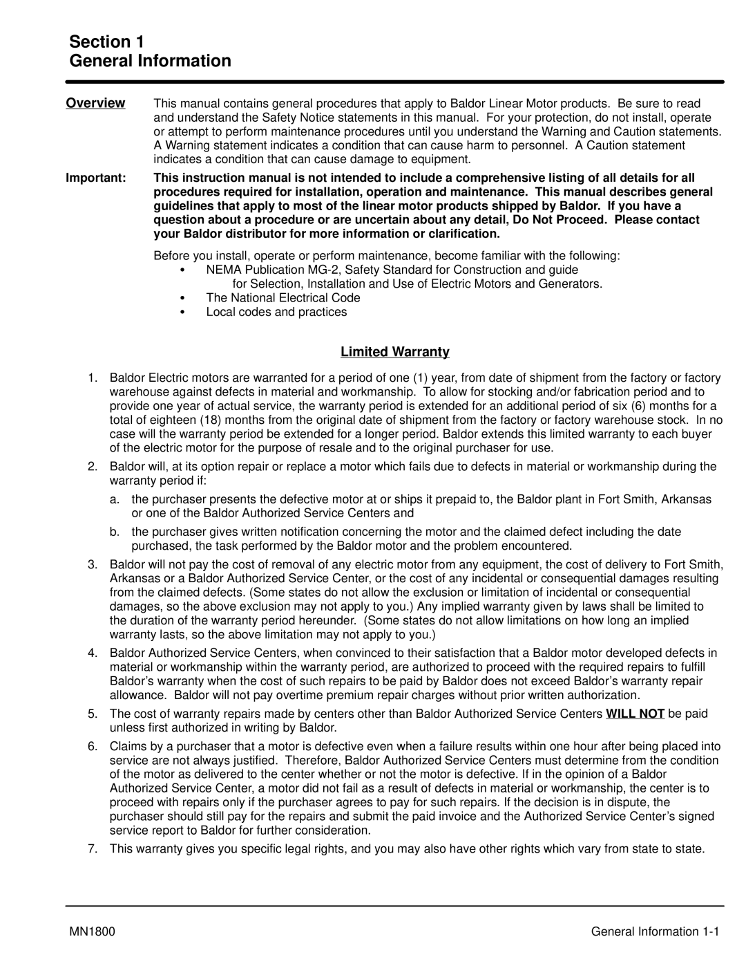 Baldor iMN1800 manual Overview, Limited Warranty, Indicates a condition that can cause damage to equipment 