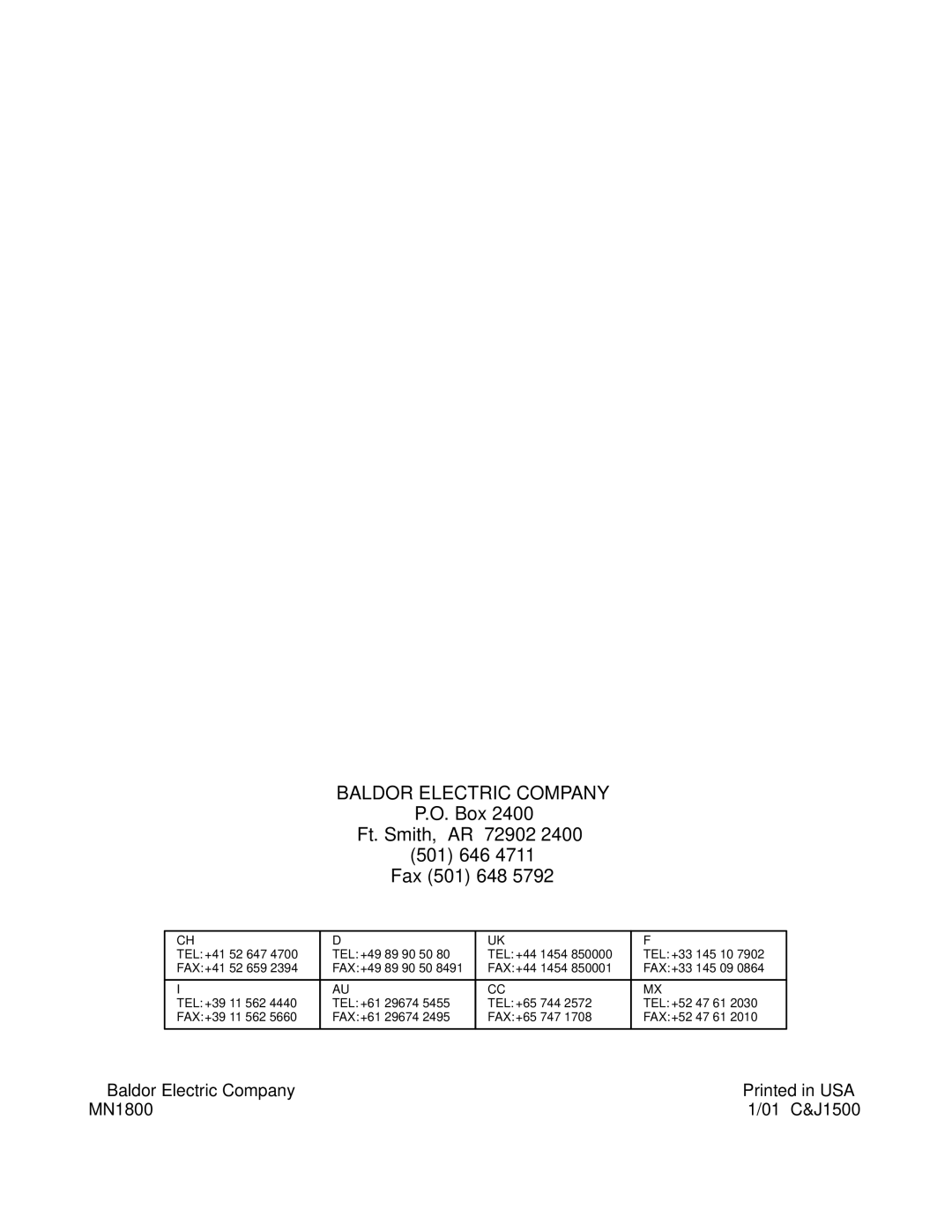 Baldor iMN1800 manual  Baldor Electric Company MN1800 01 C&J1500 