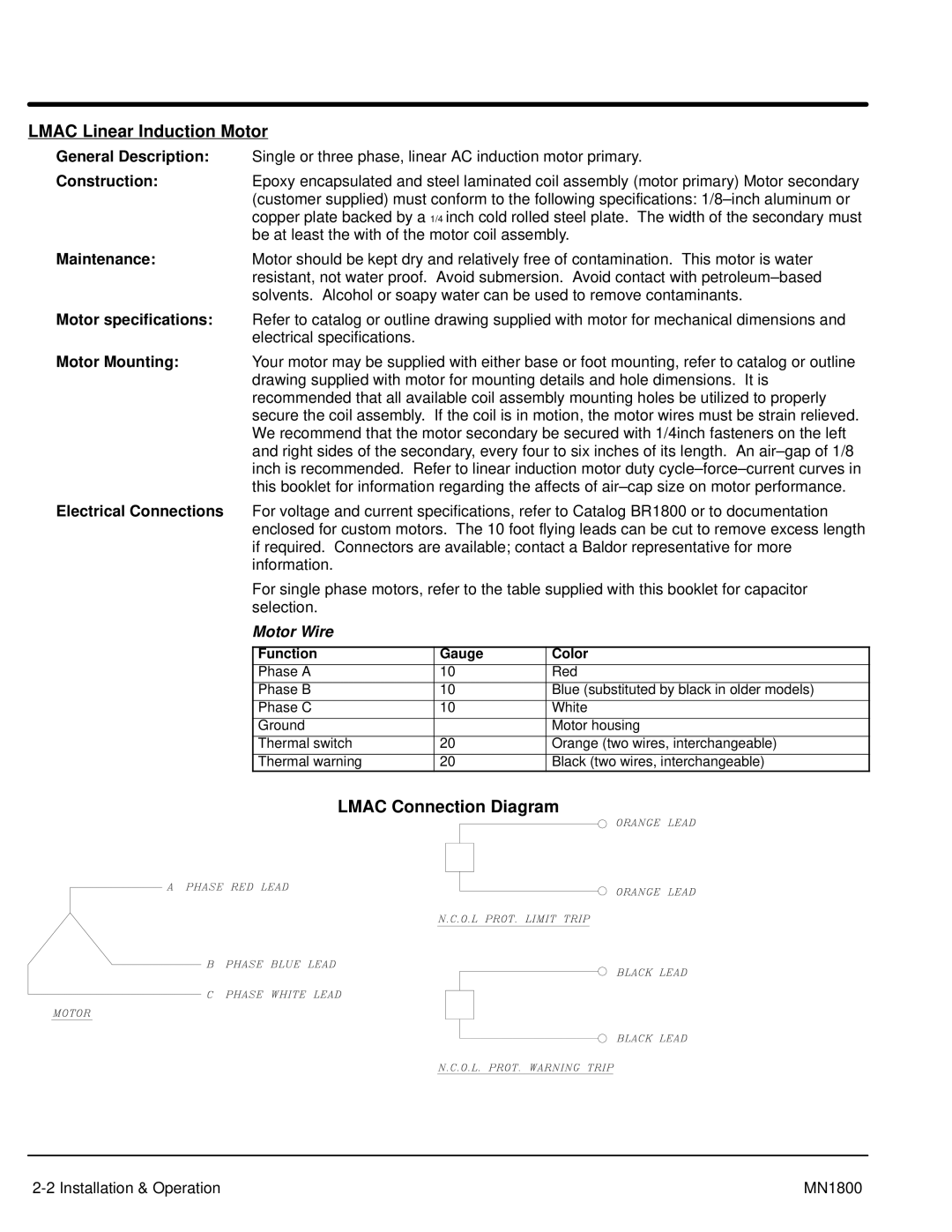 Baldor iMN1800 manual Lmac Linear Induction Motor, Lmac Connection Diagram 