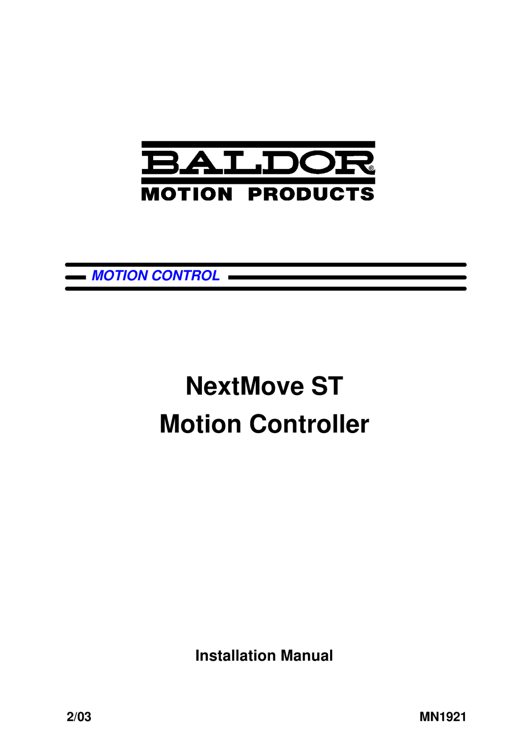 Baldor iMN1921 installation manual NextMove ST Motion Controller 