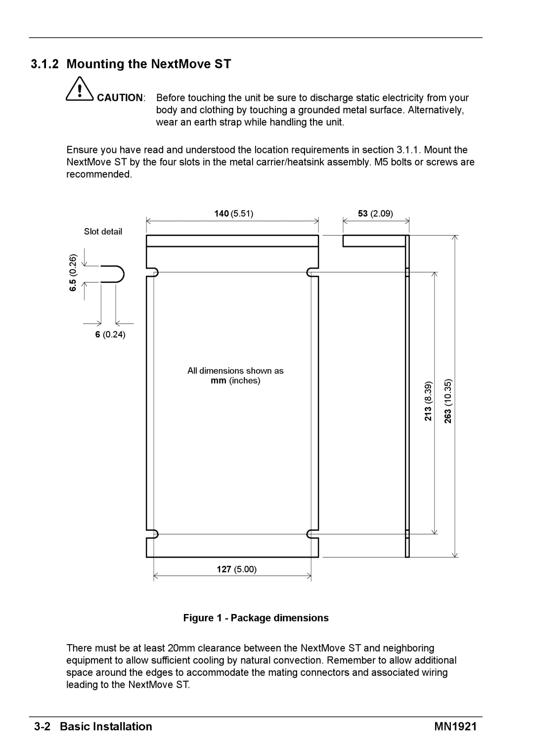 Baldor iMN1921 installation manual Mounting the NextMove ST, Package dimensions 