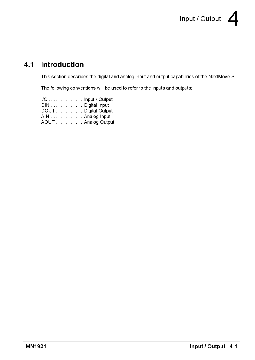 Baldor iMN1921 installation manual Input / Output 