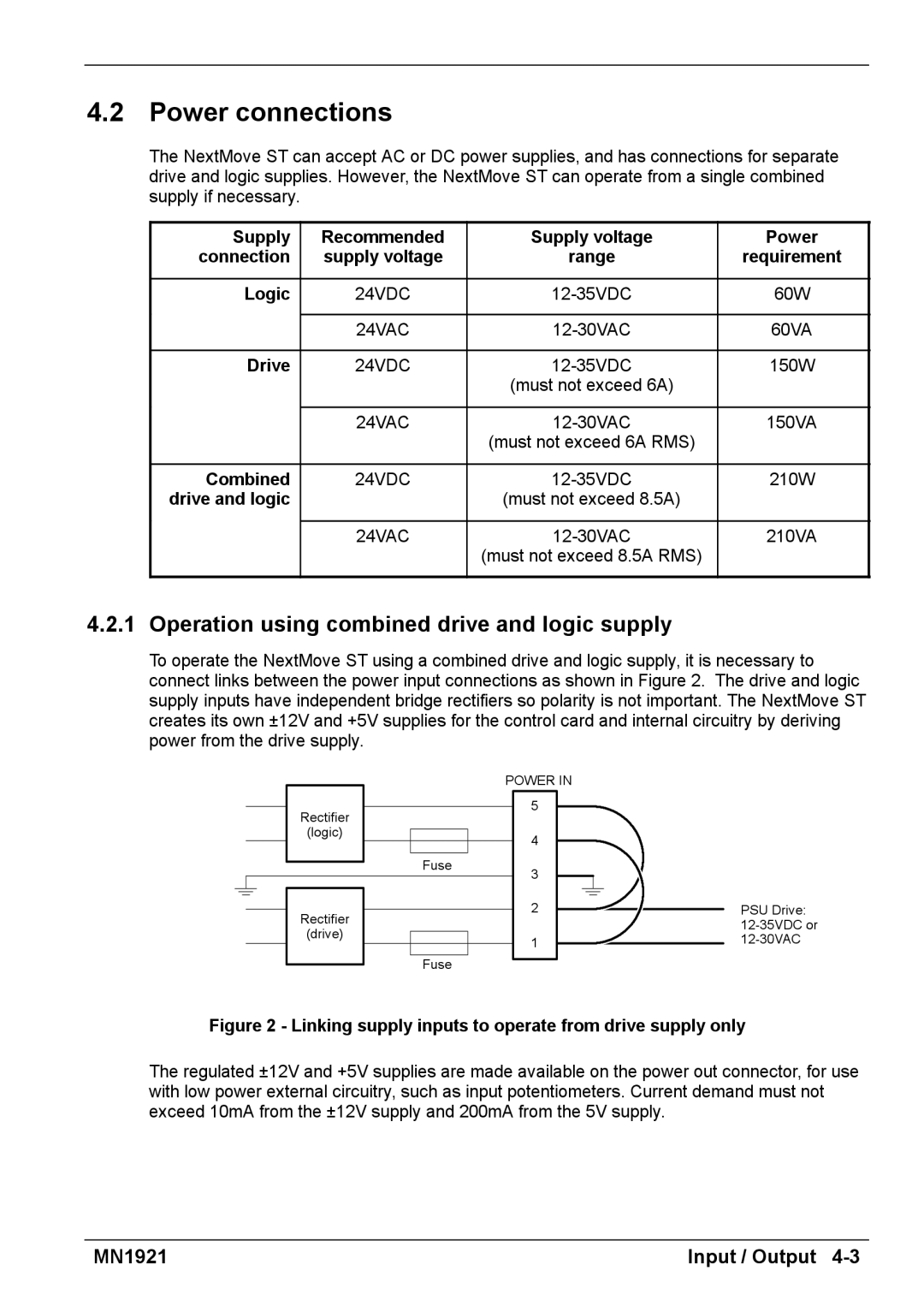 Baldor iMN1921 installation manual Power connections, Operation using combined drive and logic supply 