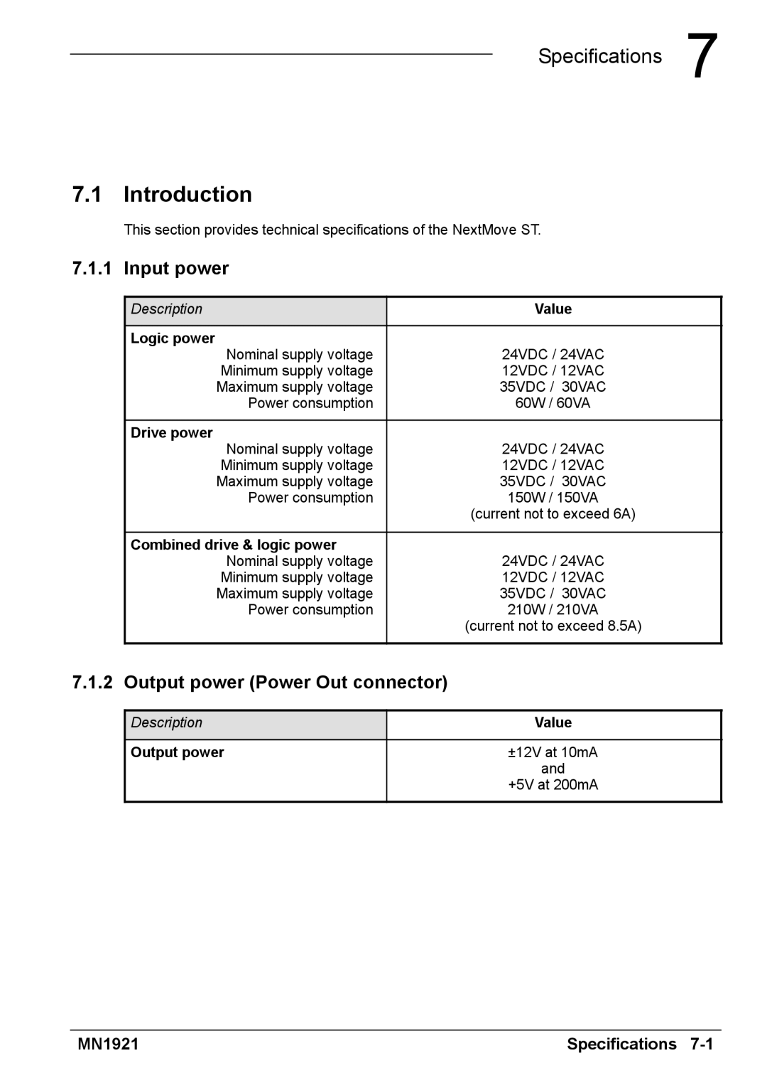 Baldor iMN1921 installation manual Input power, Output power Value 