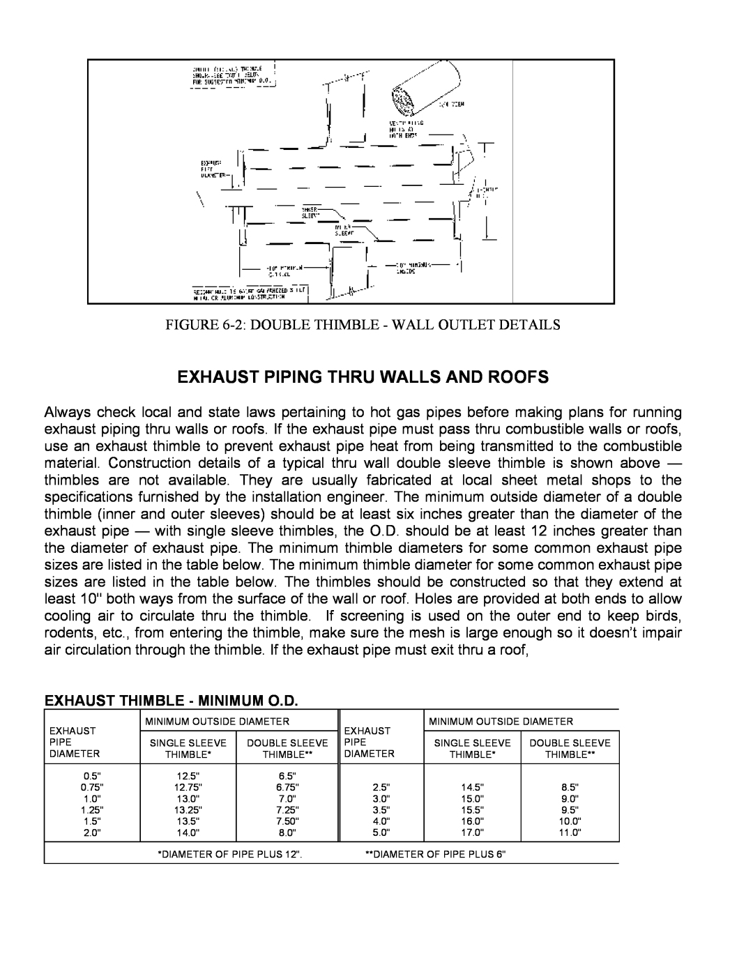 Baldor ISO9001 manual Exhaust Piping Thru Walls And Roofs, Exhaust Thimble - Minimum O.D 