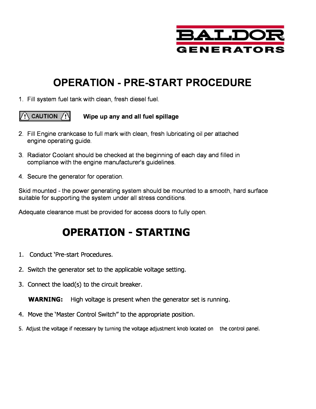 Baldor ISO9001 manual Operation - Pre-Start Procedure, Operation - Starting 