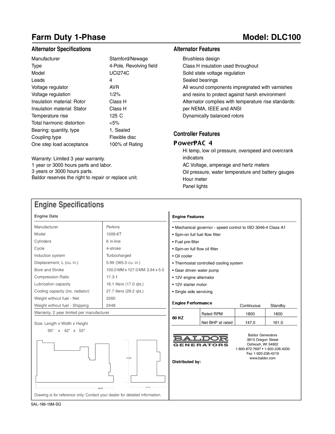 Baldor ISO9001 manual Farm Duty 1-Phase, Model DLC100 