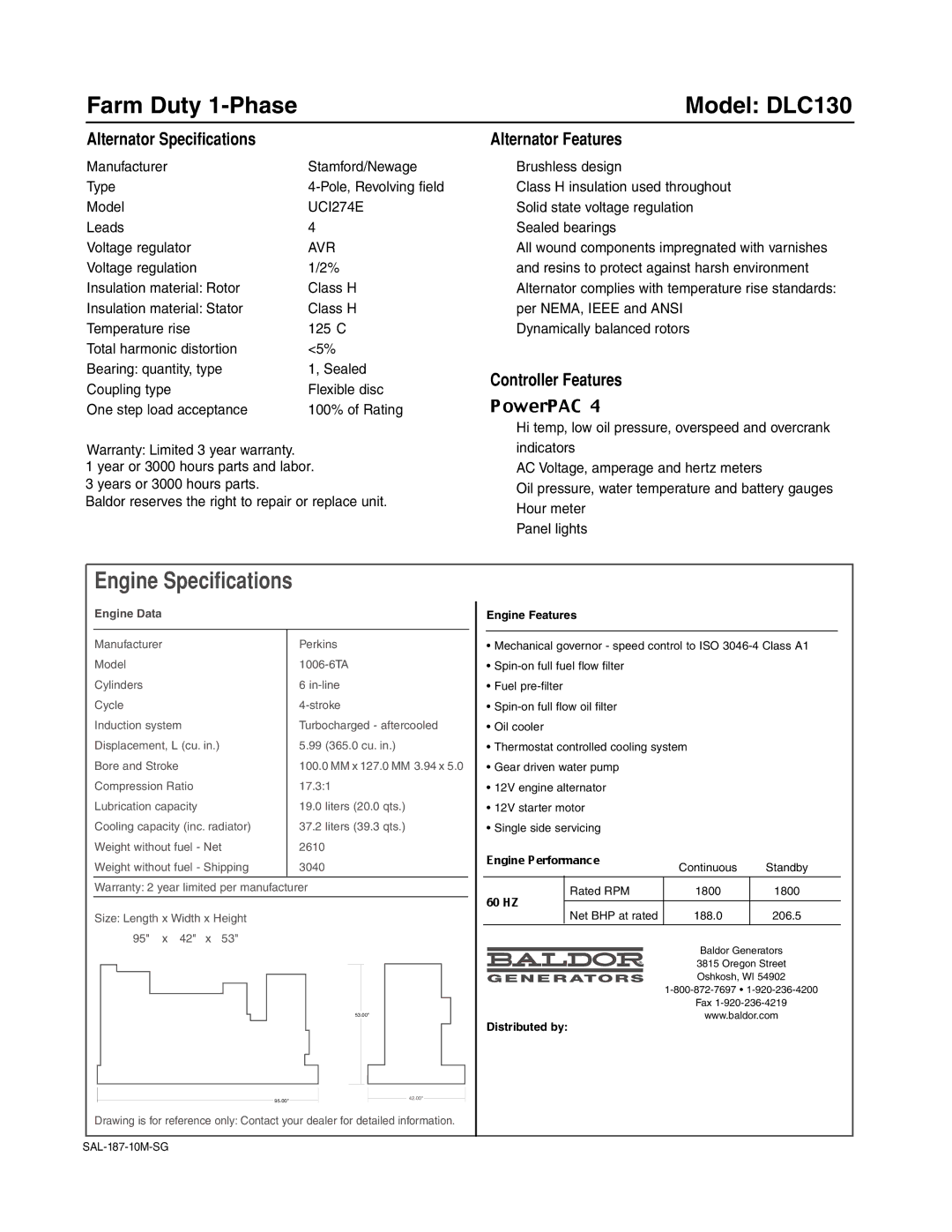 Baldor ISO9001 manual Farm Duty 1-Phase Model DLC130 