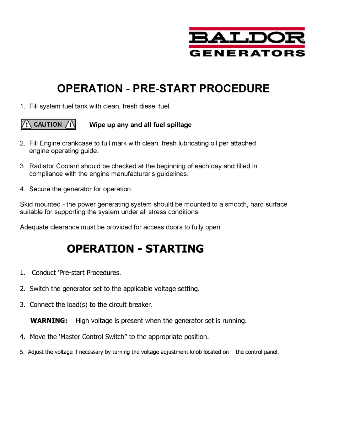 Baldor ISO9001 manual Operation Starting 