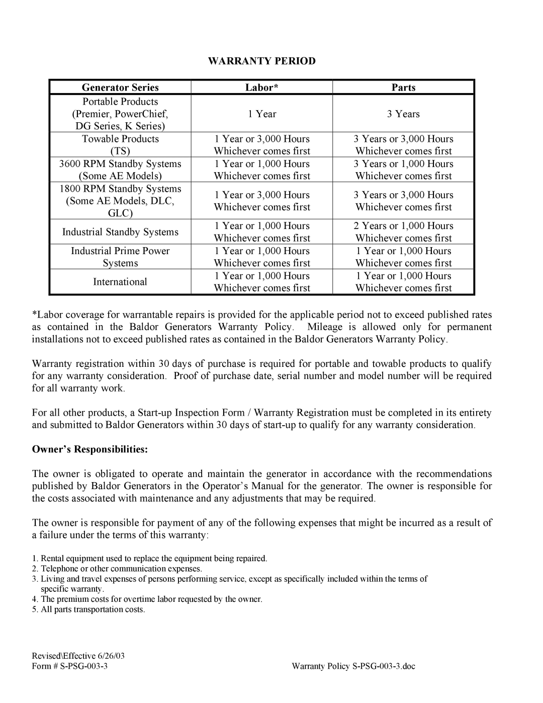 Baldor ISO9001 manual Warranty Period 