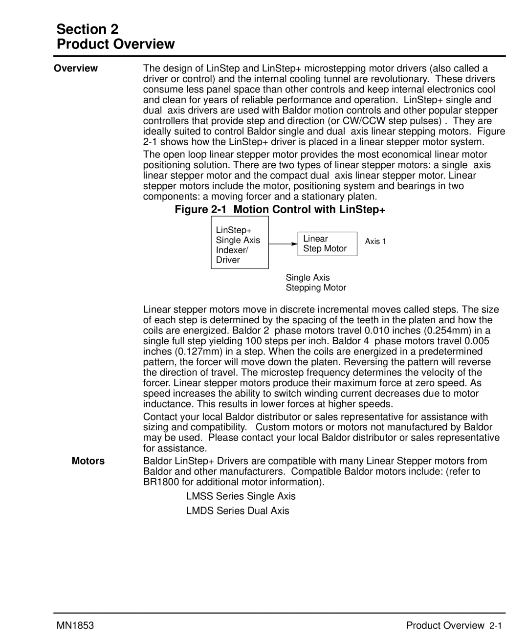 Baldor MIN1853 manual Section Product Overview, Motors 