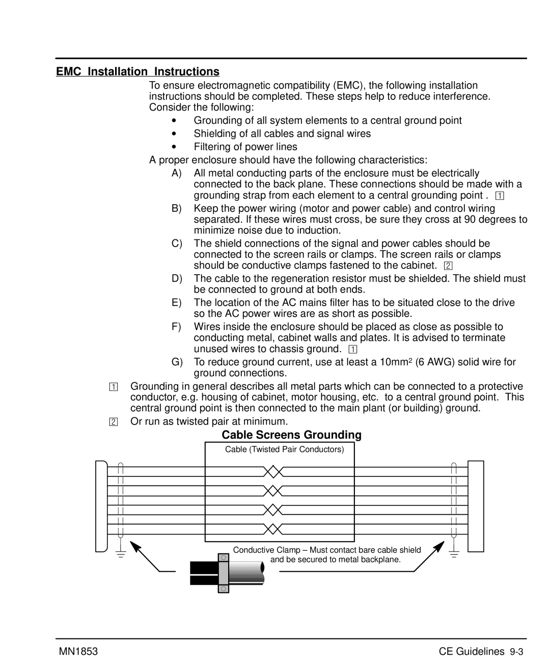 Baldor MIN1853 manual EMC Installation Instructions, Cable Screens Grounding 