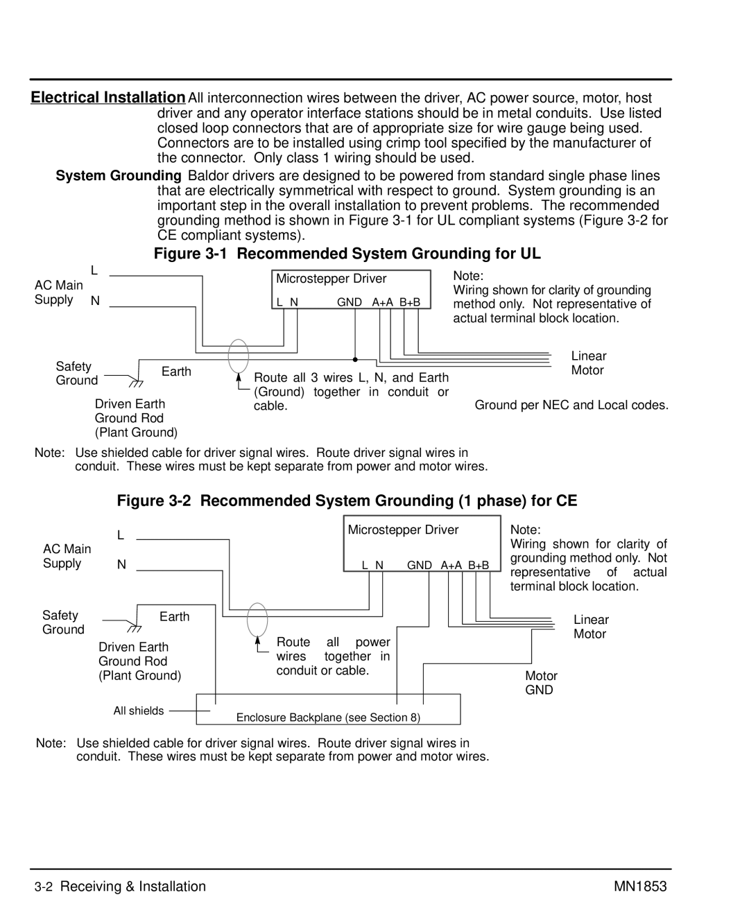 Baldor MIN1853 manual Recommended System Grounding for UL, Recommended System Grounding 1 phase for CE 