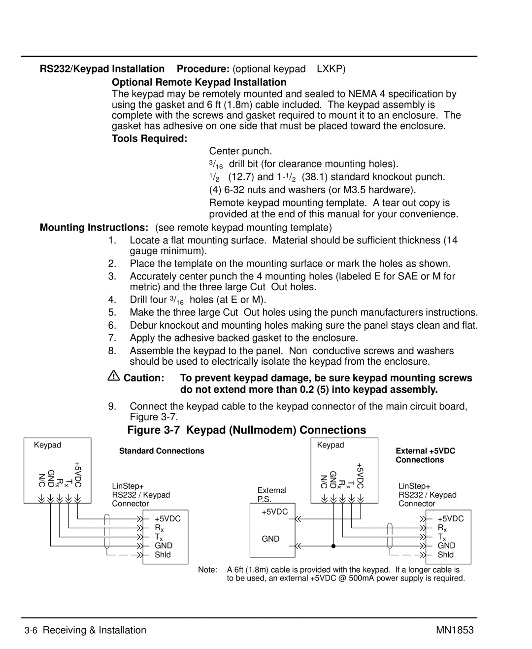 Baldor MIN1853 manual Keypad Nullmodem Connections, Tools Required 