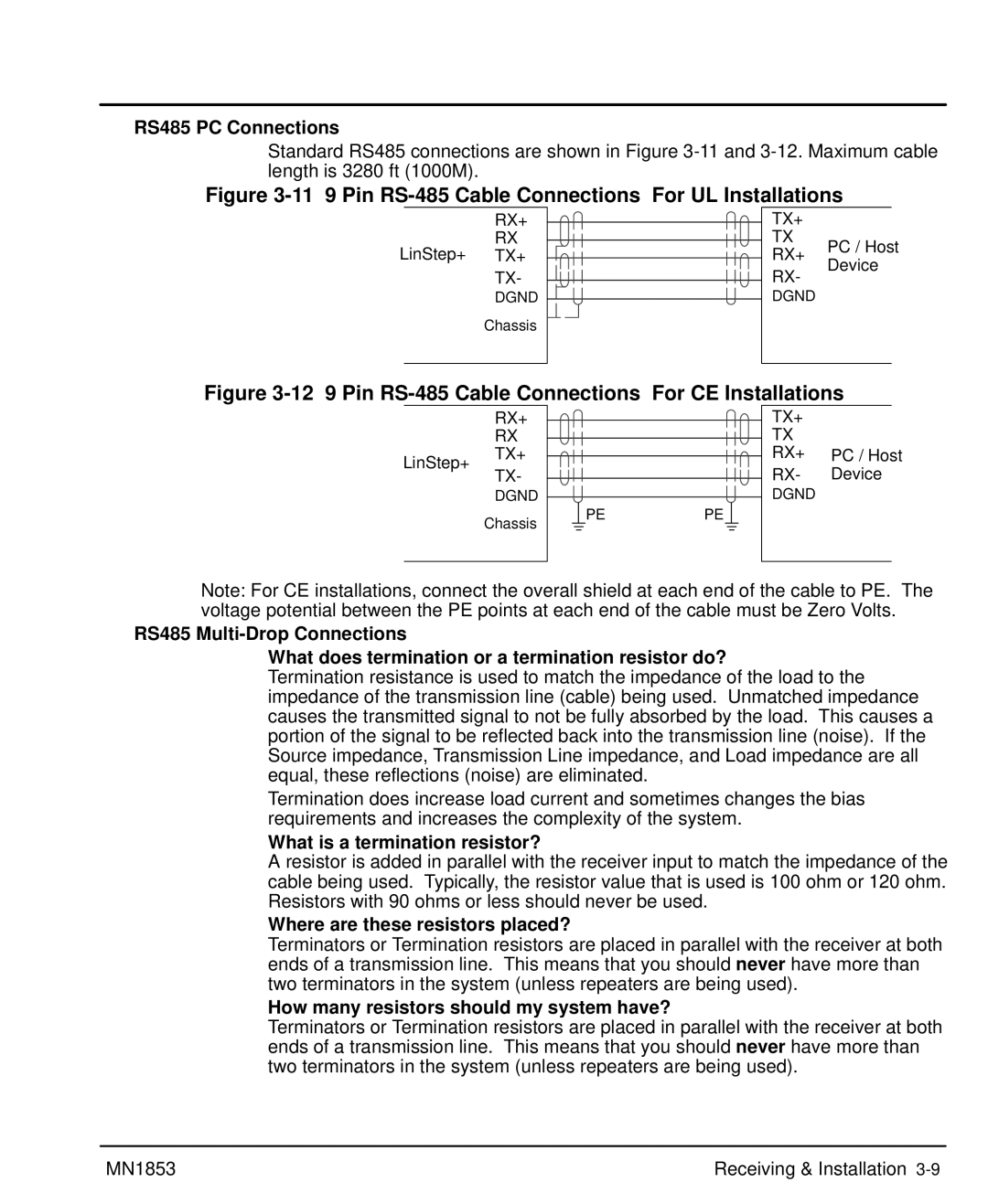 Baldor MIN1853 manual RS485 PC Connections, What is a termination resistor?, Where are these resistors placed? 