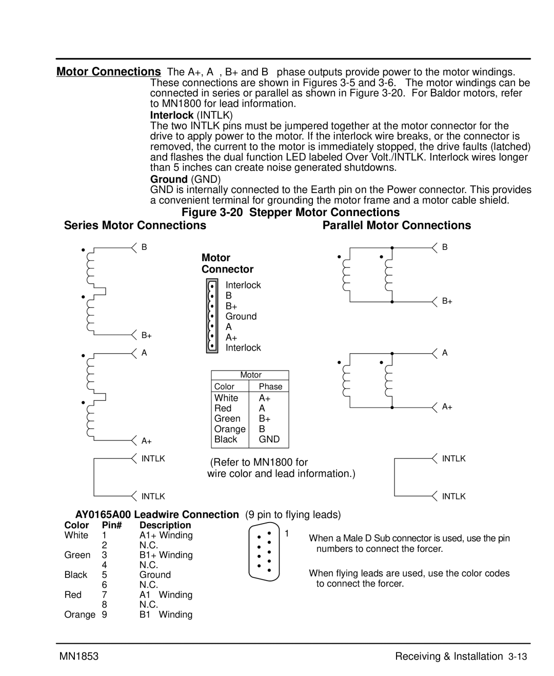 Baldor MIN1853 manual Interlock Intlk, Ground GND, Parallel Motor Connections, Motor Connector 