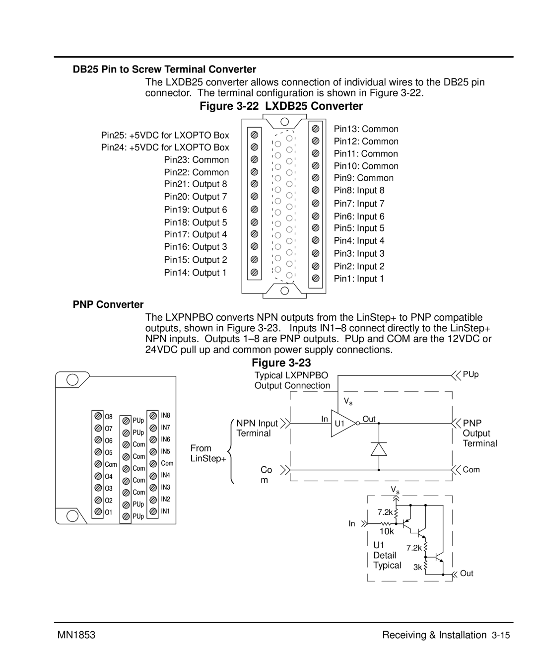 Baldor MIN1853 manual DB25 Pin to Screw Terminal Converter, PNP Converter, Pnp 